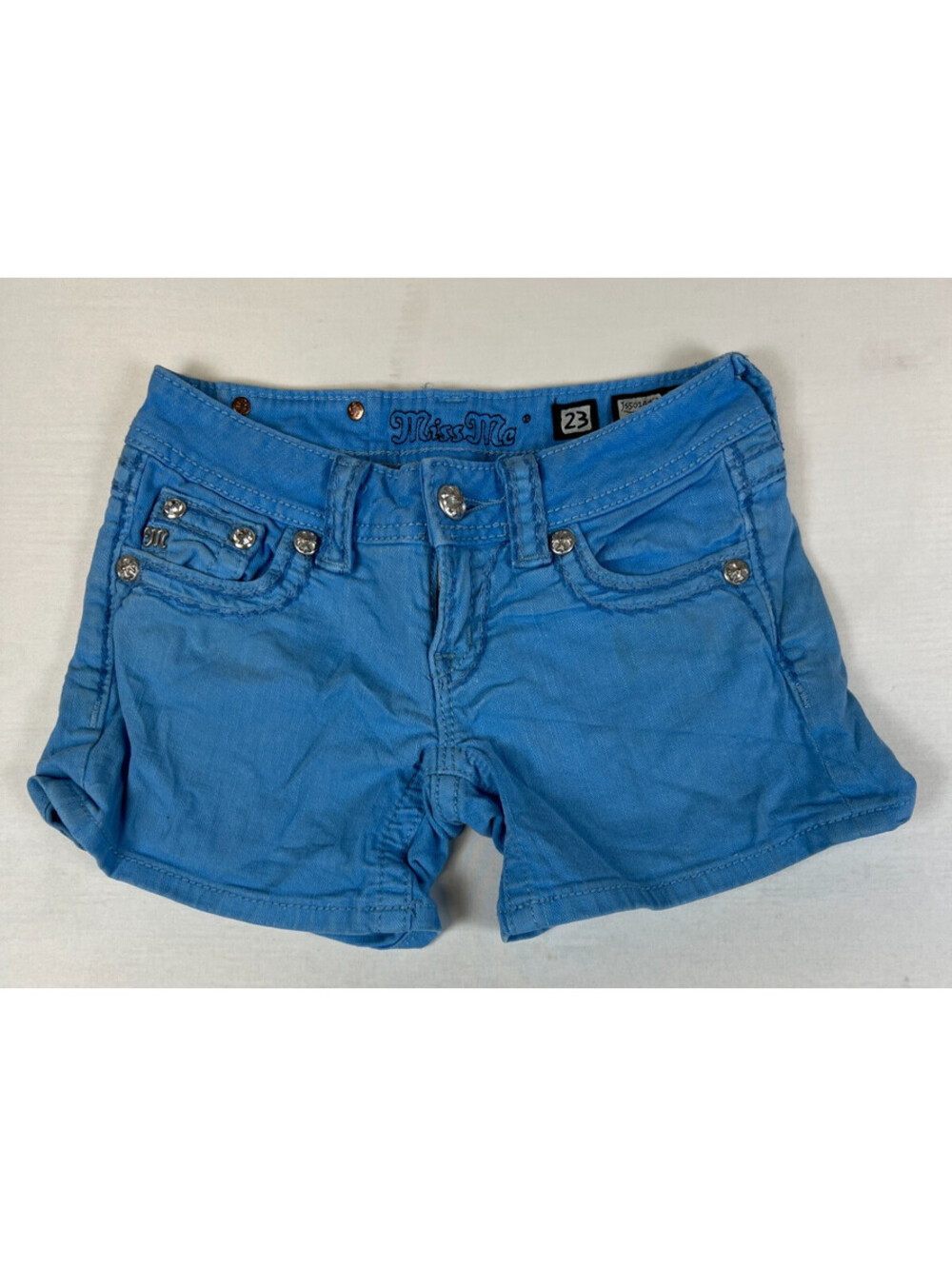 Miss Me Womens Blue 23 Embellished Bling Pocket Denim Shorts S.Blue